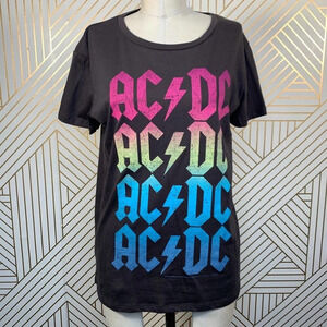 Chaser AC/DC Band Graphic‎ Tee Shirt Gray Neon